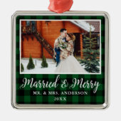 Calligrafie Green Pset Married en Merry Metalen Ornament (Voorkant)