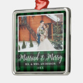 Calligrafie Green Pset Married en Merry Metalen Ornament (Links)