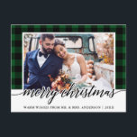 Calligrafie Green Pset Weddenschap Foto Kerstmis Briefkaart<br><div class="desc">Modern Calligrafiescript Green Play Wedding Briefkaart voor kerstfeest</div>