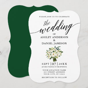Calligrafie Green White Floral Bouquet Wedding Kaart