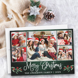 Calligrafie Green Wood Holly 5 Kerstmis Feestdagenkaart