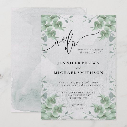 Calligrafie Greenery Eucalyptus Weddenschap Kaart (Voorkant / Achterkant)
