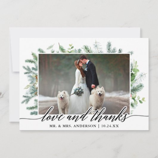 Calligrafie Greenery Pine Love Bedankt Weddenschap (Voorkant)