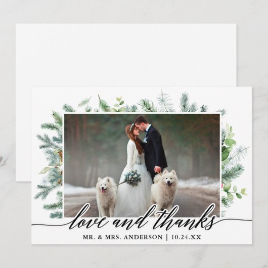 Calligrafie Greenery Pine Love Bedankt Weddenschap (Voorkant / Achterkant)