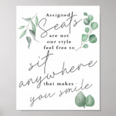 Calligrafie Greenery Sit Anywhere Wedding Sign Poster (Voorkant)