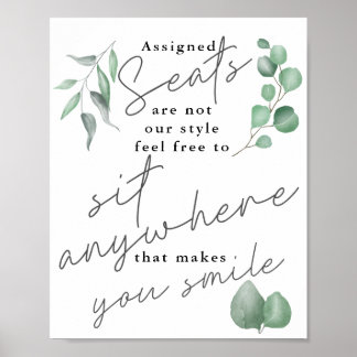 Calligrafie Greenery Sit Anywhere Wedding Sign Poster