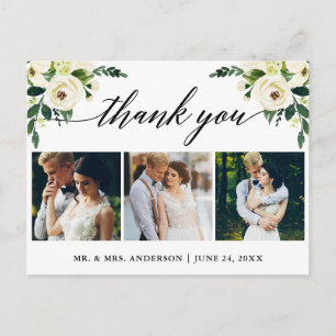 Calligrafie Groen Bloemstuk Trouwfoto Dankjewel Briefkaart