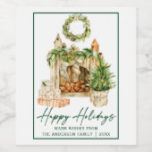 Calligrafie Groene Ink Script Waterverf Feestdagen Wijn Etiket (Enkel label)