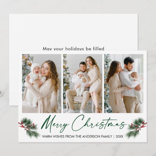 Calligrafie groene inkt pen Waterverf pijnbomen Feestdagenkaart (Voorkant / Achterkant)