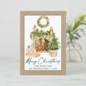 Calligrafie Groene Inkt Waterverf Kerstmis Kraft Feestdagenkaart (Staand voorkant)