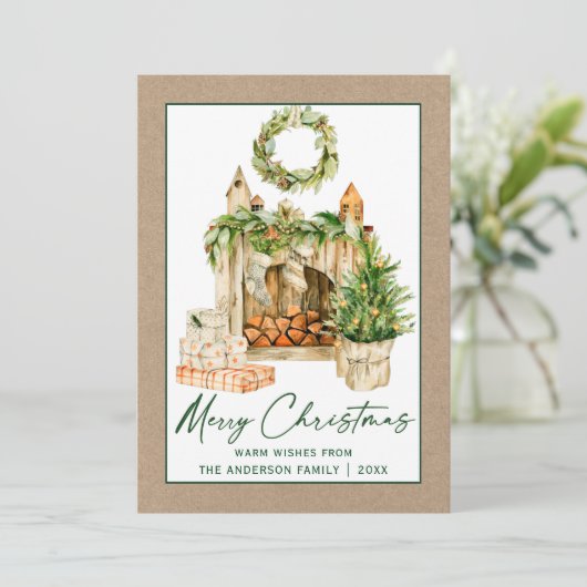 Calligrafie Groene Inkt Waterverf Kerstmis Kraft Feestdagenkaart (Staand voorkant)
