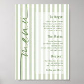Calligrafie Groene Strepen Trouwmenu Poster (Voorkant)