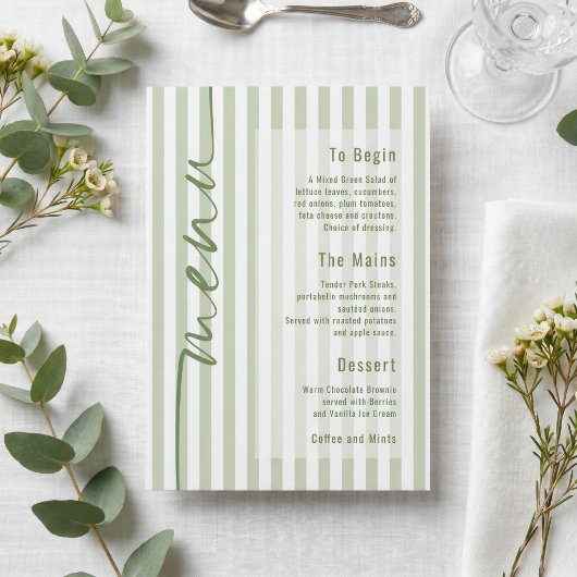 Calligrafie Groene Strepen Trouwmenu Poster