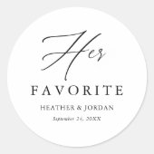Calligrafie haar favoriete bruiloft ronde sticker (Voorkant)