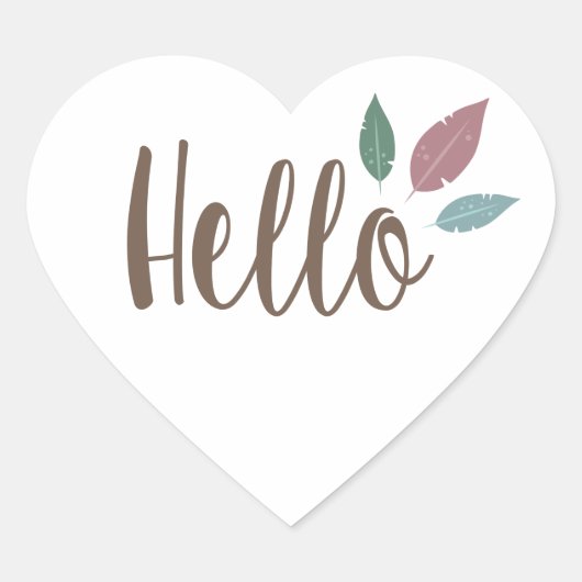 Calligrafie hallo boho veren hart sticker (Voorkant)