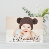 Calligrafie Hallo Wereldfotocollage geboorte Aankondiging (Staand voorkant)