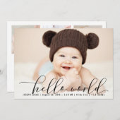 Calligrafie Hallo Wereldfotocollage geboorte Aankondiging (Voorkant / Achterkant)