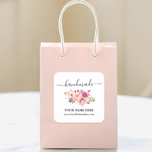 Calligrafie Handgemaakte Waterverf Roze Blush Flor Vierkante Sticker