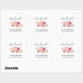 Calligrafie Handgemaakte Waterverf Roze Blush Flor Vierkante Sticker (Vel)