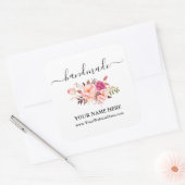 Calligrafie Handgemaakte Waterverf Roze Blush Flor Vierkante Sticker (Envelop)