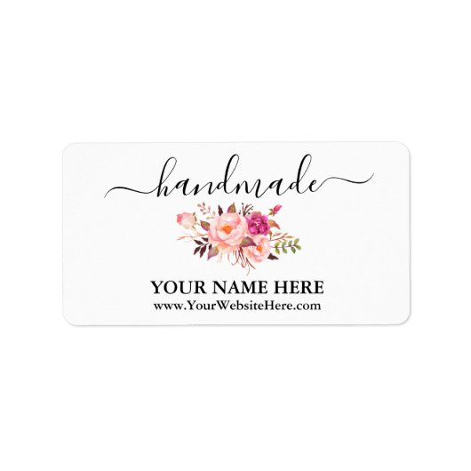 Calligrafie Handgemaakte Waterverf Roze Floral Lab Etiket (Voorkant)