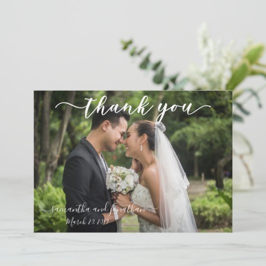 Calligrafie handgeschreven bruiloft Bedankt Foto (Staand voorkant)