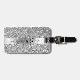 Calligrafie Handgeschreven Diamant Zilver Glitters Bagagelabel