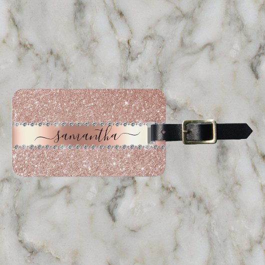 Calligrafie Handgeschreven Diamond Roos Gold Glitt Bagagelabel