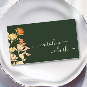 Calligrafie Handtekening Elegant Floral Olive Gree Visitekaartje