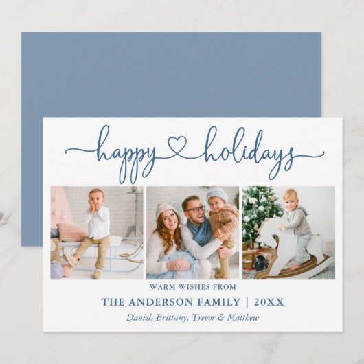 Calligrafie Harart 3 Foto Dusty Blue Feestdagenkaart (Voorkant / Achterkant)