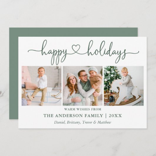 Calligrafie Harart. 3 Foto Sage Green Feestdagenkaart (Voorkant / Achterkant)