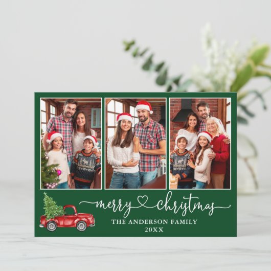 Calligrafie Harart. 3 Fotokerstrood Feestdagenkaart (Staand voorkant)