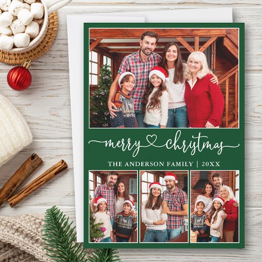 Calligrafie Harart. 4 Foto Merry kerst Green Feestdagenkaart