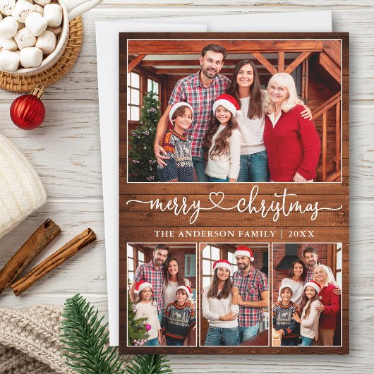 Calligrafie Harart. 4 Fotohout Kerst Feestdagenkaart