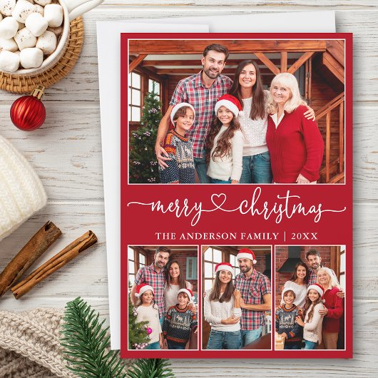 Calligrafie Harart. 4 Fotoliefkerrood Feestdagenkaart