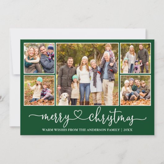 Calligrafie Harart 5 Foto Merry kerst Green Feestdagenkaart (Voorkant)