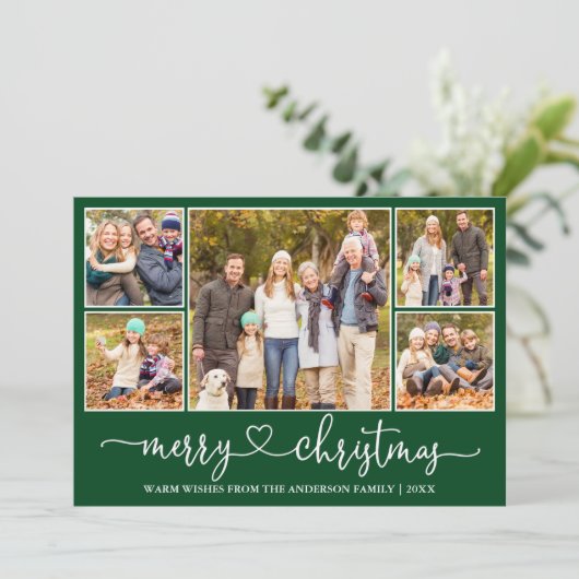 Calligrafie Harart 5 Foto Merry kerst Green Feestdagenkaart (Staand voorkant)