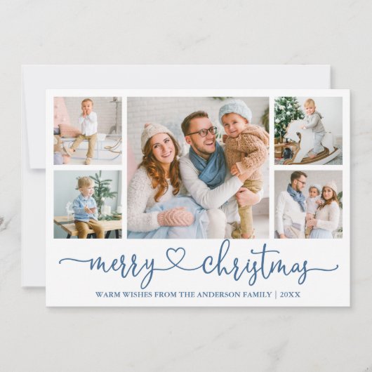 Calligrafie Harart. 5 Fotokerstklep Blauw Feestdagenkaart (Voorkant)