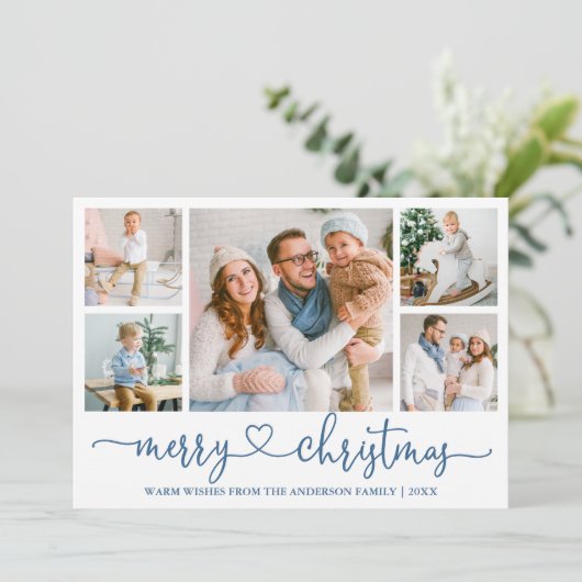 Calligrafie Harart. 5 Fotokerstklep Blauw Feestdagenkaart (Staand voorkant)