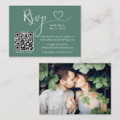 Calligrafie Harde Eucalyptus Groen Bindje QR RSVP Informatiekaartje (Voorkant / Achterkant)