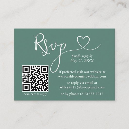 Calligrafie Harde Eucalyptus Groen Bindje QR RSVP Informatiekaartje (Voorkant)