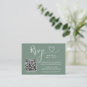 Calligrafie Harde foto Weddenschap Groene QR RSVP Informatiekaartje (Staand voorkant)