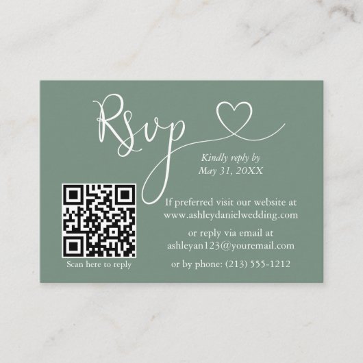 Calligrafie Harde foto Weddenschap Groene QR RSVP Informatiekaartje (Voorkant)