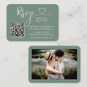 Calligrafie Harde foto Weddenschap Groene RSVP QR Informatiekaartje (Voorkant / Achterkant)