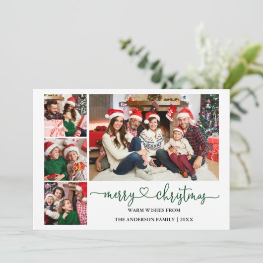 Calligrafie Harde Kerst 4 Foto's Feestdagenkaart (Staand voorkant)