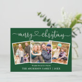 Calligrafie Harde kerst Kerst Groen 3 Foto Feestdagenkaart (Staand voorkant)