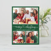Calligrafie Harde kerst Kerst Groen 3 Foto Feestdagenkaart (Staand voorkant)