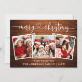 Calligrafie Harde kerst Kerst Merry Wood 3 Foto Feestdagenkaart (Voorkant)