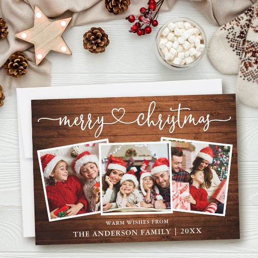 Calligrafie Harde kerst Kerst Merry Wood 3 Foto Feestdagenkaart