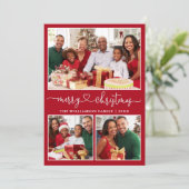 Calligrafie Harde kerst Kerst Rood 3 Foto Feestdagenkaart (Staand voorkant)